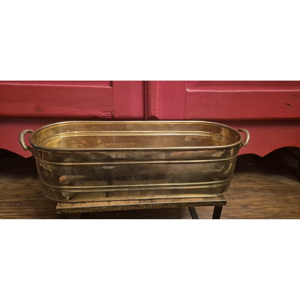 Vintage Brass Lion Head Planter Bucket Cachepot Jardiniere 15" Hollywood Regency